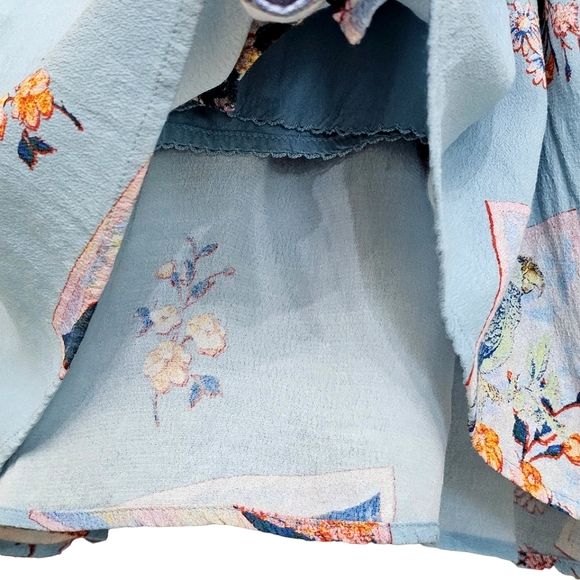 Maeve by Anthropologie Blue Rosalia Postcard  Cap Sleeve Faux Wrap Dress - Picture 12 of 14